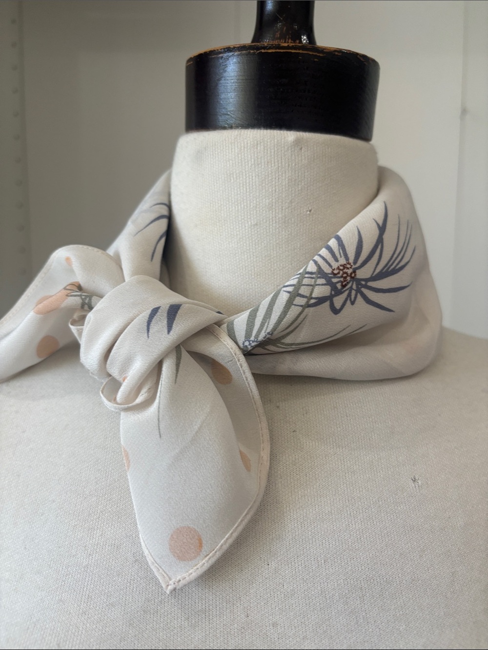 Madewell Cream Neck Scarf with Blue Floral & Peach Dot Print